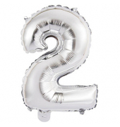 Folienballon Mini, Zahl 2 silber