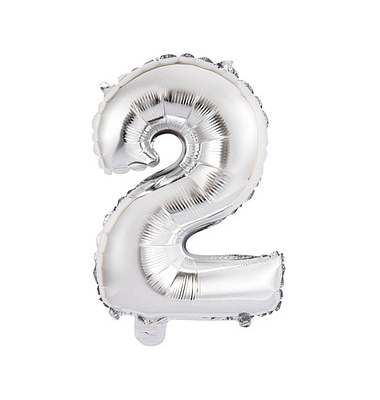 Folienballon Mini, Zahl 2 silber