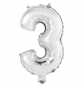 Folienballon Mini, Zahl 3 silber