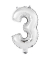 Folienballon Mini, Zahl 3 silber