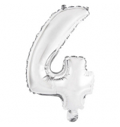 Folienballon Mini, Zahl 4 silber