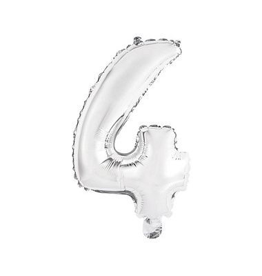 Folienballon Mini, Zahl 4 silber