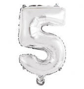 Folienballon Mini, Zahl 5 silber