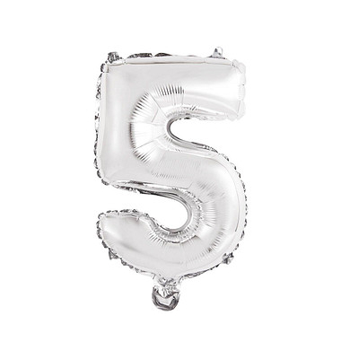 Folienballon Mini, Zahl 5 silber