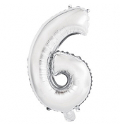 Folienballon Mini, Zahl 6 silber