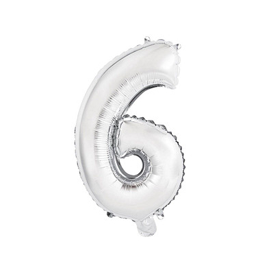 Folienballon Mini, Zahl 6 silber