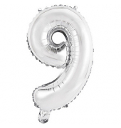Folienballon Mini, Zahl 9 silber