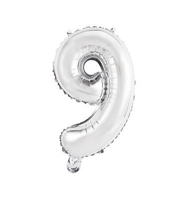 Folienballon Mini, Zahl 9 silber