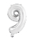 Folienballon Mini, Zahl 9 silber
