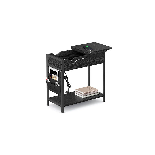 0194343047751 - Vasagle Beistelltisch Nachttisch mit Steckdose schmal mit USB-Anschlüssen Tasche für Wohnzimmer Schlafzimmer schwarz mit Holzmaserung von 0194343047751 - Vasagle Beistelltisch Nachttisch mit Steckdose schmal mit USB-Anschlüssen Tasche für Wohnzimmer Schlafzimmer schwarz mit Holzmaserung von