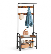 Garderobenbank mit Haken und Schuhrost HSR40B braun Holz 72,0 cm