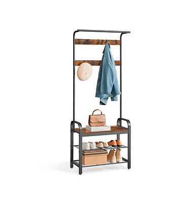 Garderobenbank mit Haken und Schuhrost HSR40B braun Holz 72,0 cm