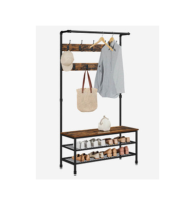 Garderobenbank mit Haken und Schuhrost HSR47BX braun Holz 100,0 cm