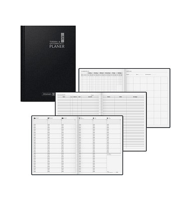 Lehrerkalender 1075760905, Termin- und Unterrichtsplaner, schwarz, 1 Woche / 2 Seiten, 23x29,7cm (A4), August 2024 bis Juli 2025
