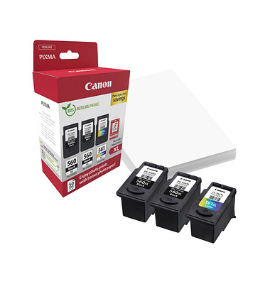 PG-560XLx2CL-561XL  schwarz, color Druckköpfe + Fotopapier, 3er-Set