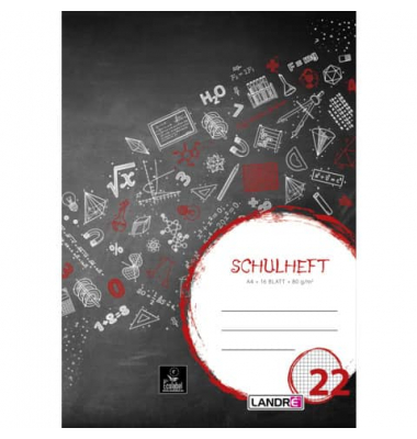 Schulheft 100050036, Lineatur 22 / kariert, A4, 80g, schwarz, 16 Blatt / 32 Seiten