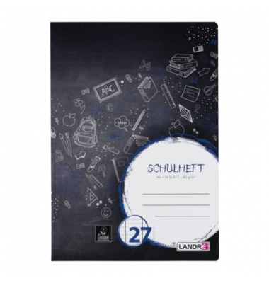 Schulheft 100050041, Lineatur 27 / liniert mit Rand innen/au&szlig;en / keine, A4, 80g, schwarz, 16 Blatt / 32 Seiten