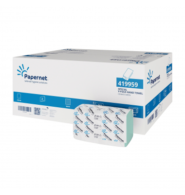 Falthandt&uuml;cher Special 419959, 23x24cm, 2-lagig, Zickzack (V-Falz), gr&uuml;n, Deinktes Papier