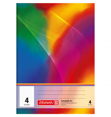 Schulheft 10-4590402, Lineatur 4 / liniert, A5, 80g, regenbogen, 16 Blatt / 32 Seiten