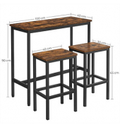 Bartisch-Set, schwarz Holz, Metall, 3-teilig
