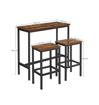 Bartisch-Set, schwarz Holz, Metall, 3-teilig