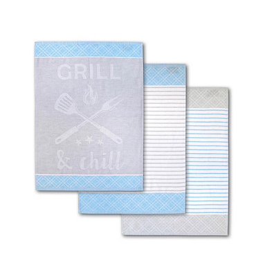 Geschirrtücher GRILL & chill hellblau grau 50,0 x 70,0 cm