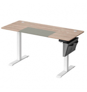 Sitz-Steh-Schreibtisch, elektrisch höhenverstellbar, 72-120cm (H), 140x60cm (BxT), rechteckig, greige / weiß