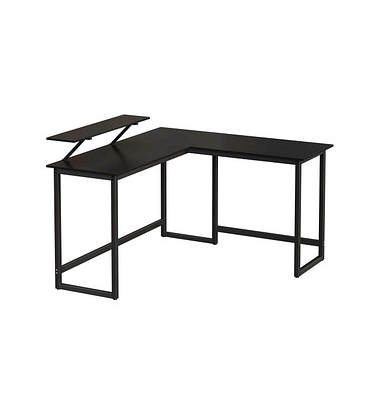 Schreibtisch, 76cm (H), 130 / 140x50cm (BxT), L-Form, schwarz / schwarz