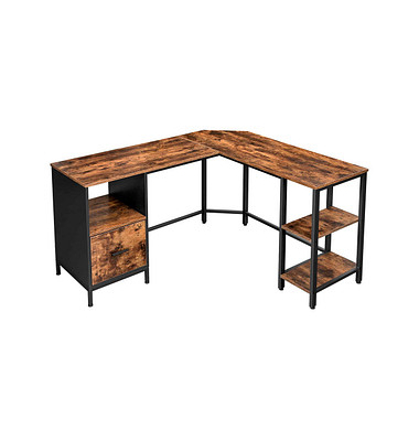 Schreibtisch, 75cm (H), 150x50cm (BxT), L-Form, braun / schwarz