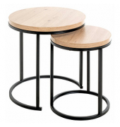 Beistelltisch 47487, 43 / 49cm (H), 32 / 45cmx32 / 45cm (BxT), rund, eiche / schwarz