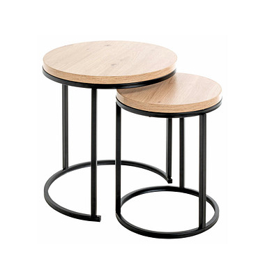 Beistelltisch 47487, 43 / 49cm (H), 32 / 45cmx32 / 45cm (BxT), rund, eiche / schwarz
