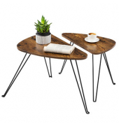 Couchtisch, 42,5 / 47,5cm (H), 52 / 60cmx31,5 / 38cm (BxT), dreieckig abgerundet, braun / schwarz