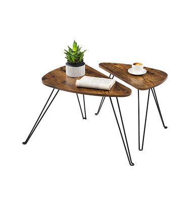 Couchtisch, 42,5 / 47,5cm (H), 52 / 60cmx31,5 / 38cm (BxT), dreieckig abgerundet, braun / schwarz