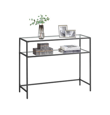 Konsolentisch LGT025B01, 80cm (H), 100x35cm (BxT), rechteckig, glasklar / schwarz