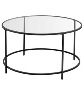 Couchtisch, 45,5cm (H), 84x84cm (BxT), rund, glasklar / schwarz