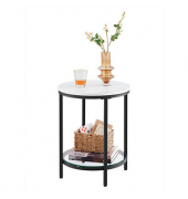 Beistelltisch LET285B13, 55cm (H), 45x45cm (BxT), rund, marmor, weiß / schwarz