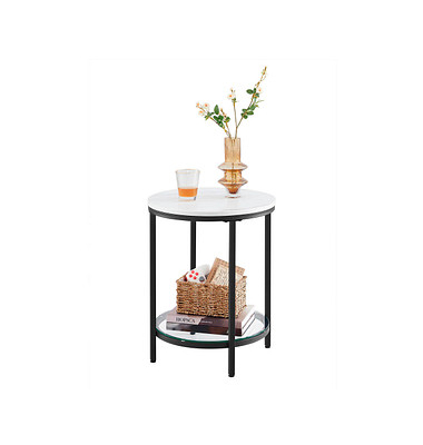 Beistelltisch LET285B13, 55cm (H), 45x45cm (BxT), rund, marmor, weiß / schwarz