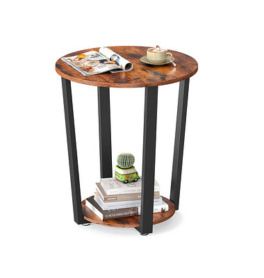Beistelltisch LET57X, 57cm (H), 50x50cm (BxT), rund, braun / schwarz