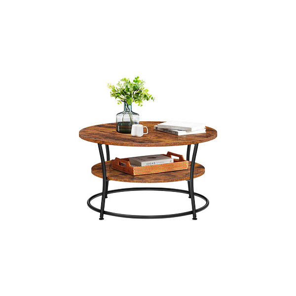 6955880392285 - Couchtisch runder Cocktailtisch mit Ablage Teetisch einfache Montage Metall Industriemuster rustikales Braun LCT80BX 6955880392285 - Couchtisch runder Cocktailtisch mit Ablage Teetisch einfache Montage Metall Industriemuster rustikales Braun LCT80BX
