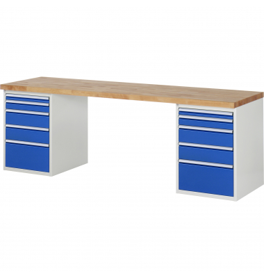 RAU Werkbank 2500x700x890mm 10xSchublade-TA l.gre.bl