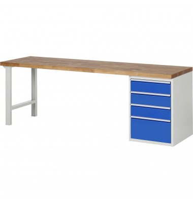 RAU Werkbank 2500x700x890mm 4xSchublade-TA l.gre.bl