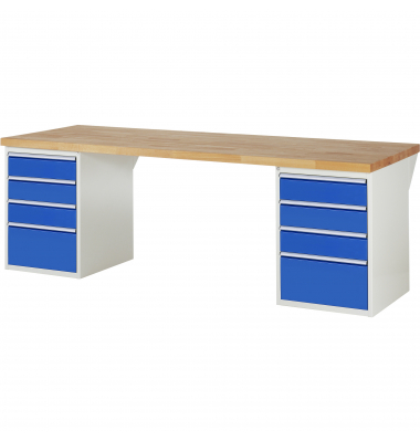 RAU Werkbank 2500x900x890mm 8xSchublade-TA l.gre.bl