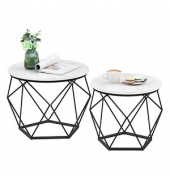 Couchtisch, 36 / 40cm (H), 40 / 50x40 / 50cm (BxT), rund, weiß / schwarz