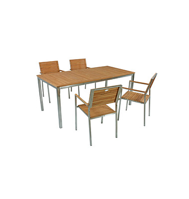 Sitzgruppe Denver, silber Holz, Metall, 5-teilig