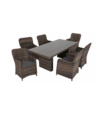 Sitzgruppe Bordeaux, braun Kunststoff, Metall, 7-teilig
