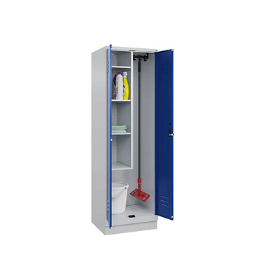 Putzmittelschrank Classic PLUS 080120-00 S10003 enzianblau, lichtgrau 60,0 x 50,0 x 195,0 cm, aufgebaut