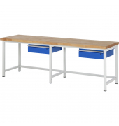 RAU Werkbank 2500x700x840-1040mm 2xSchublade-TA l.gre.bl