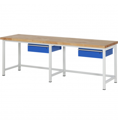RAU Werkbank 2500x700x840-1040mm 2xSchublade-TA l.gre.bl