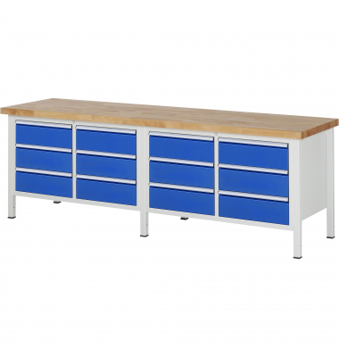 RAU Werkbank 2500x700x840-1040mm 12xSchublade-TA l.gre.bl