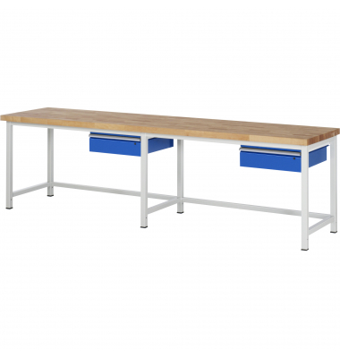 RAU Werkbank 3000x700x840-1040mm 2xSchublade-TA l.gre.bl